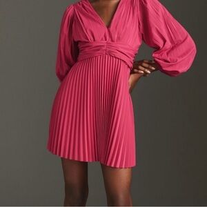 Anthropologie Aureta Pink Pleated Long Sleeve Dress 🏷️